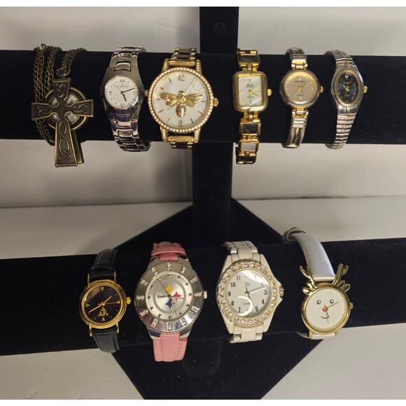 10 WATCHES Bundle Lot Women's As Is DIY Craft Project Pittsburgh Steelers Celtic - Picture 1 of 10